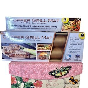 Copper Infused Grill Mat NWT 2 Pack Heat Conductive Non Stick 13" x 15.75"